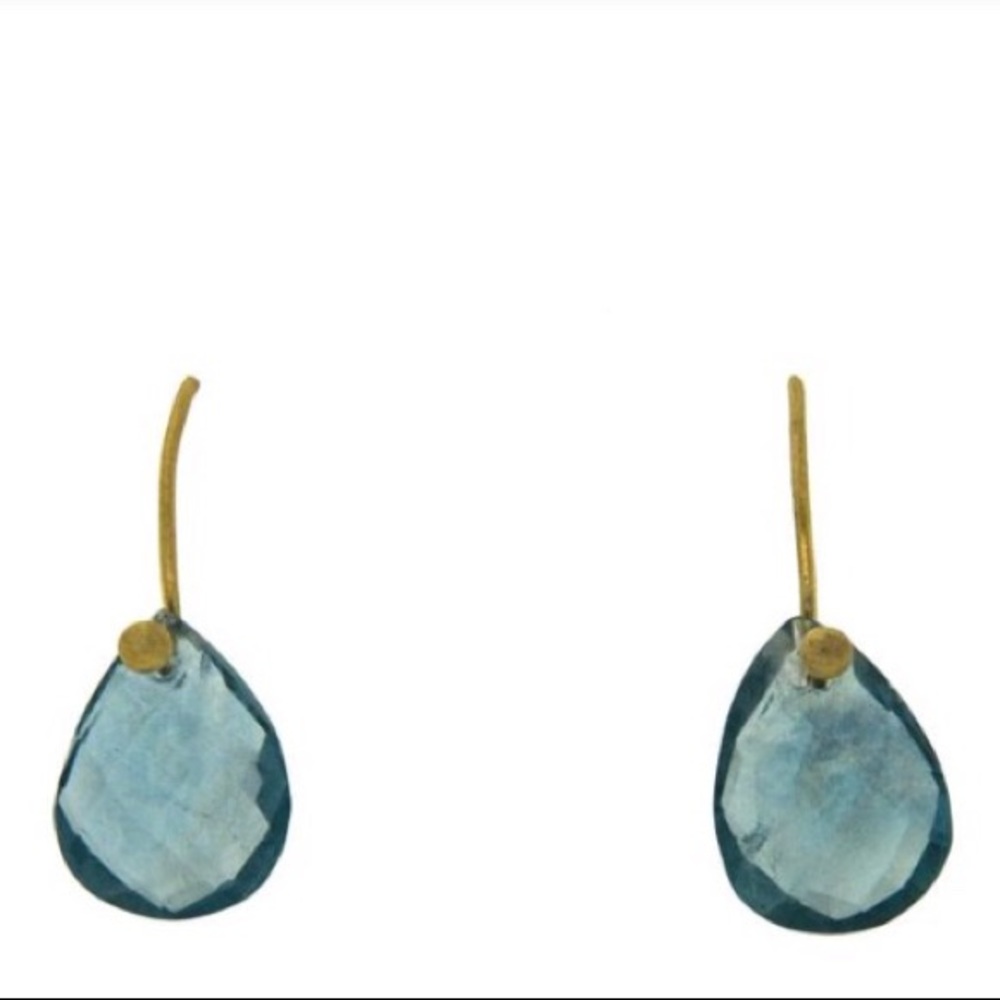Pear shaped aqua Apatite dangle earrings.